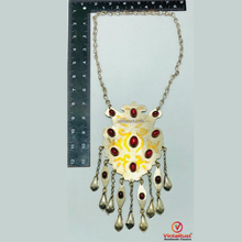 Load image into Gallery viewer, Vintage Turkmen Pendant Necklace: Red Stone &amp; Dangling Charms
