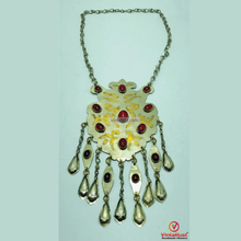 Load image into Gallery viewer, Vintage Turkmen Pendant Necklace: Red Stone &amp; Dangling Charms
