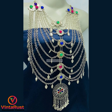 Load image into Gallery viewer, Silver Kuchi Gypsy Layered Bib Necklace
