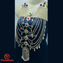 Load image into Gallery viewer, Silver Kuchi Gypsy Layered Bib Necklace
