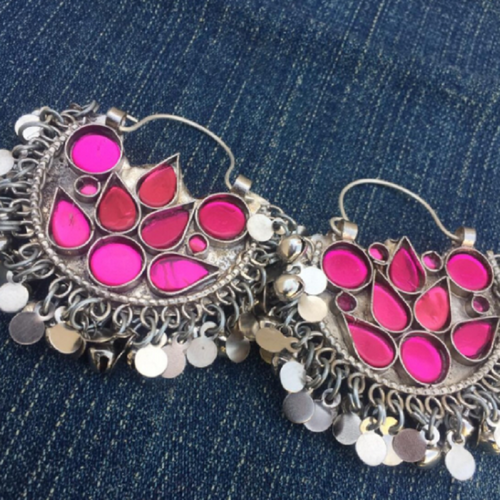 Silver Kuchi Bali Pink Earrings
