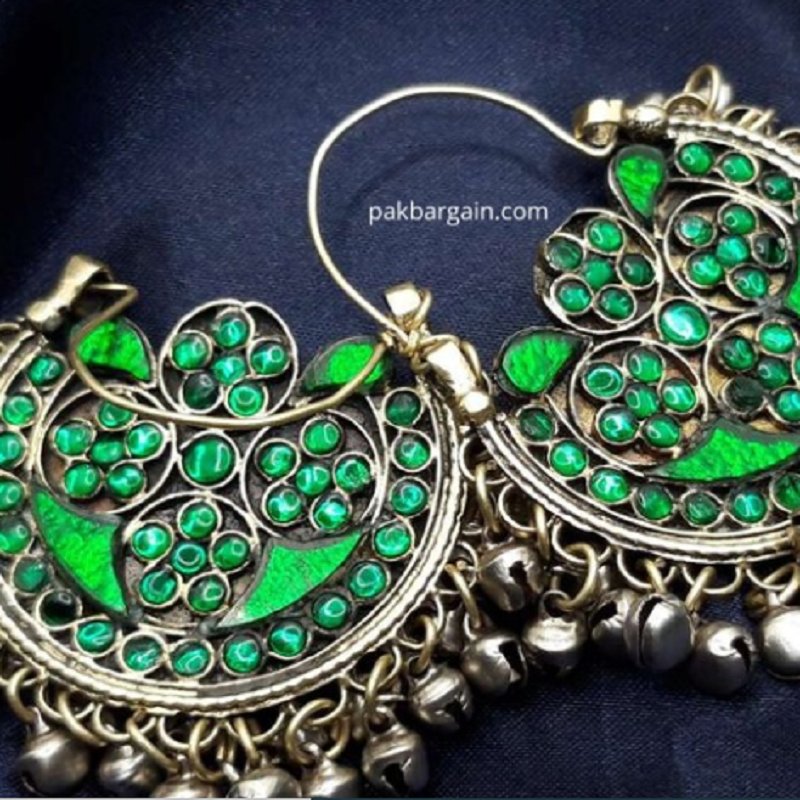 Green Glass Stones Boho Chandbali Earring