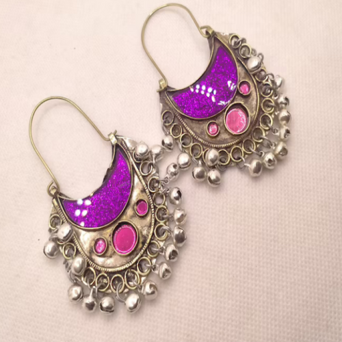 Purple and Pink Glass Stones Earring