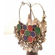Load image into Gallery viewer, Silver Kuchi Bali Tribal  Multicolor Earrings With Silver Bells
