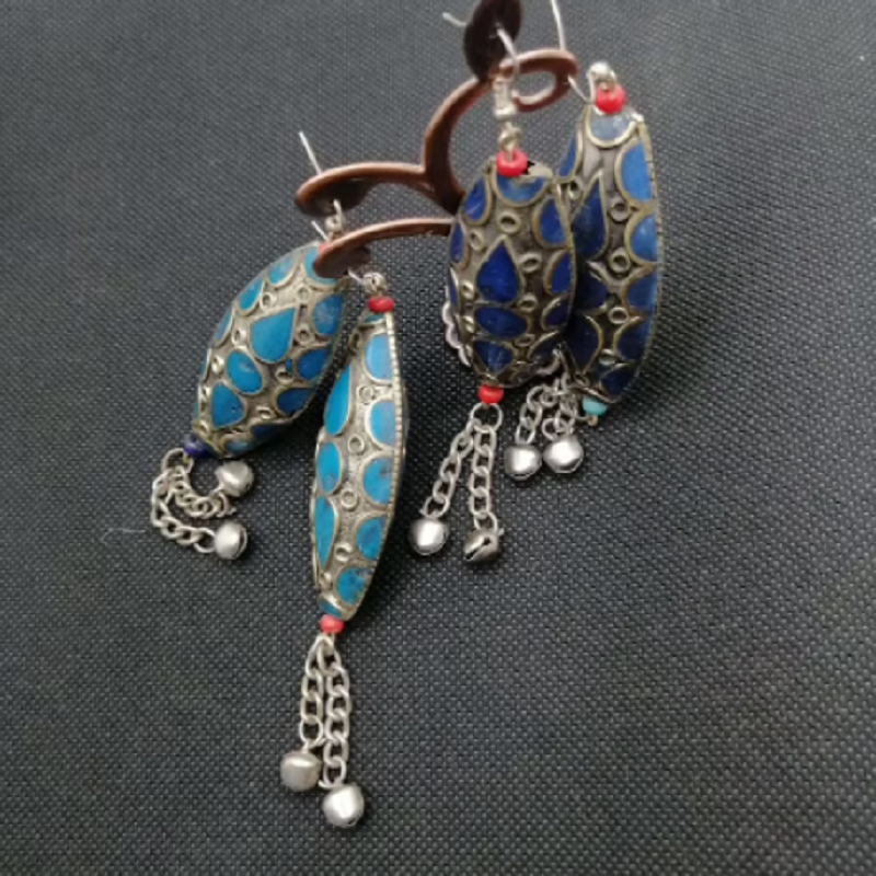 Tribal Earrings, Earrings With Dangling Silver Bells