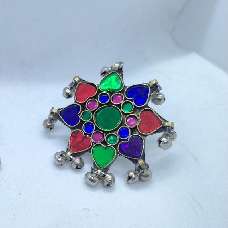 Heart Shaped Multicolor Stones Ring With Bells