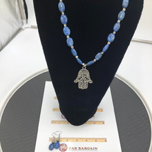 Load image into Gallery viewer, Blue Hand Design Pendant Necklace and Earrings Set
