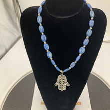 Load image into Gallery viewer, Blue Hand Design Pendant Necklace and Earrings Set
