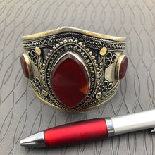 Load image into Gallery viewer, Antique Glass Stone Afghan Hand Cuff
