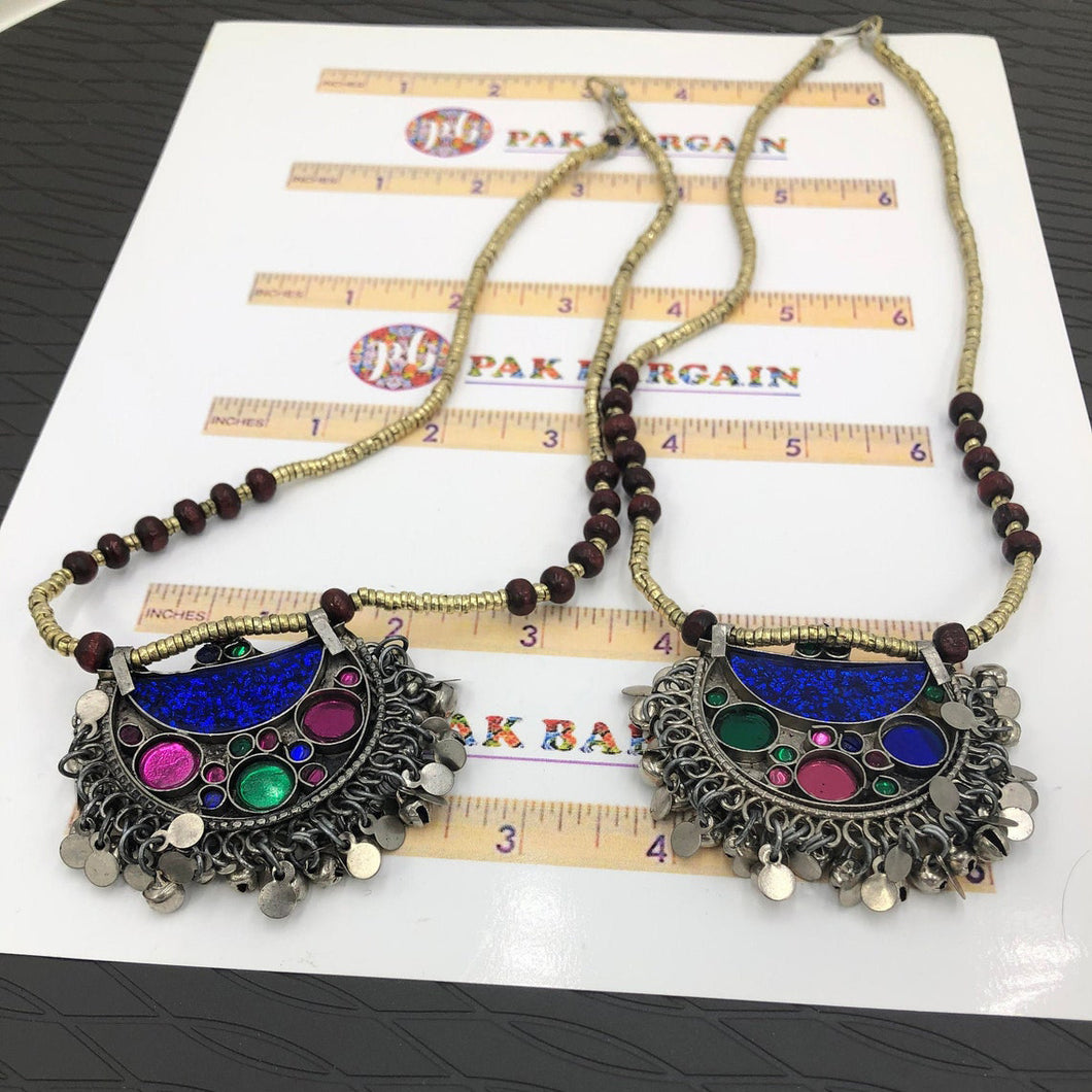 Afghan Tribal Beaded Chain Pendant Necklace