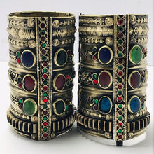 Load image into Gallery viewer, Vintage Cuff Bracelet With Multicolor Glass Stones
