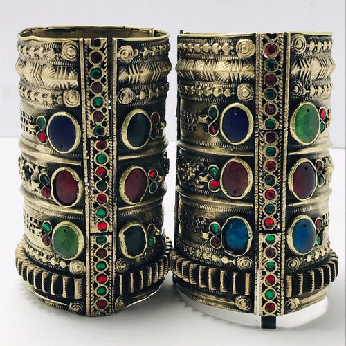 Vintage Cuff Bracelet With Multicolor Glass Stones