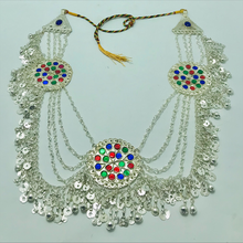 Load image into Gallery viewer, Multilayers Silver Bib Necklace With Tassels and Three Big Motifs
