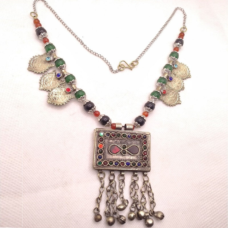 Long Beaded Chain Pendant Necklace