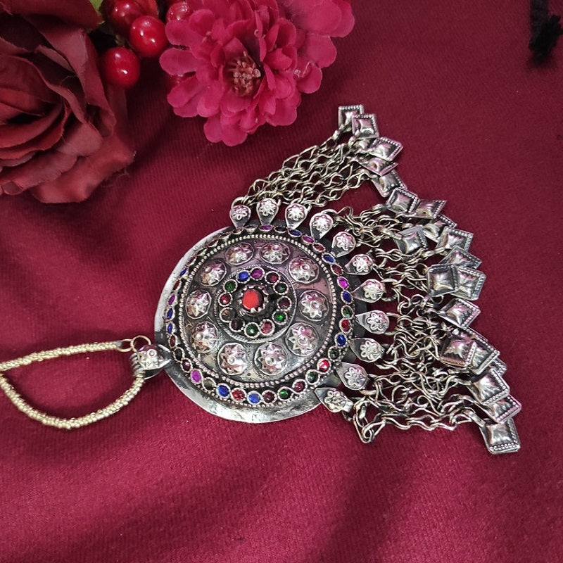 Afghani metal round long necklace