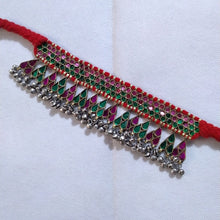 Load image into Gallery viewer, Red Turkmen Necklace With Bells
