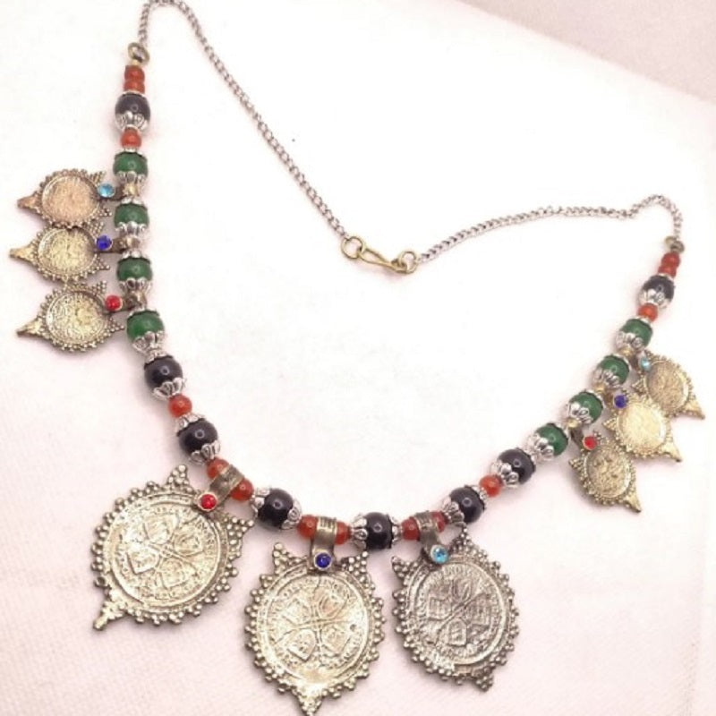Vintage Coins With Beaded Chain Choker Necklace