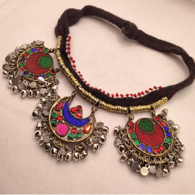 Tribal Three Petal Choker Necklace, Kuchi Vintage Necklace