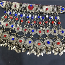 Load image into Gallery viewer, Tribal Blue and Red Glass Stones Dangling Choker Necklace
