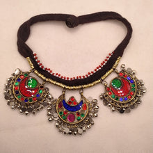 Load image into Gallery viewer, Tribal Three Petal Choker Necklace, Kuchi Vintage Necklace
