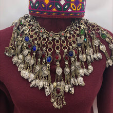 Load image into Gallery viewer, Oversized Bib Tribal Necklace With Multicolor Glass Stones
