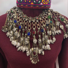 Load image into Gallery viewer, Oversized Bib Tribal Necklace With Multicolor Glass Stones
