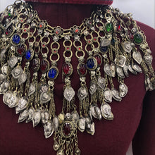 Load image into Gallery viewer, Oversized Bib Tribal Necklace With Multicolor Glass Stones
