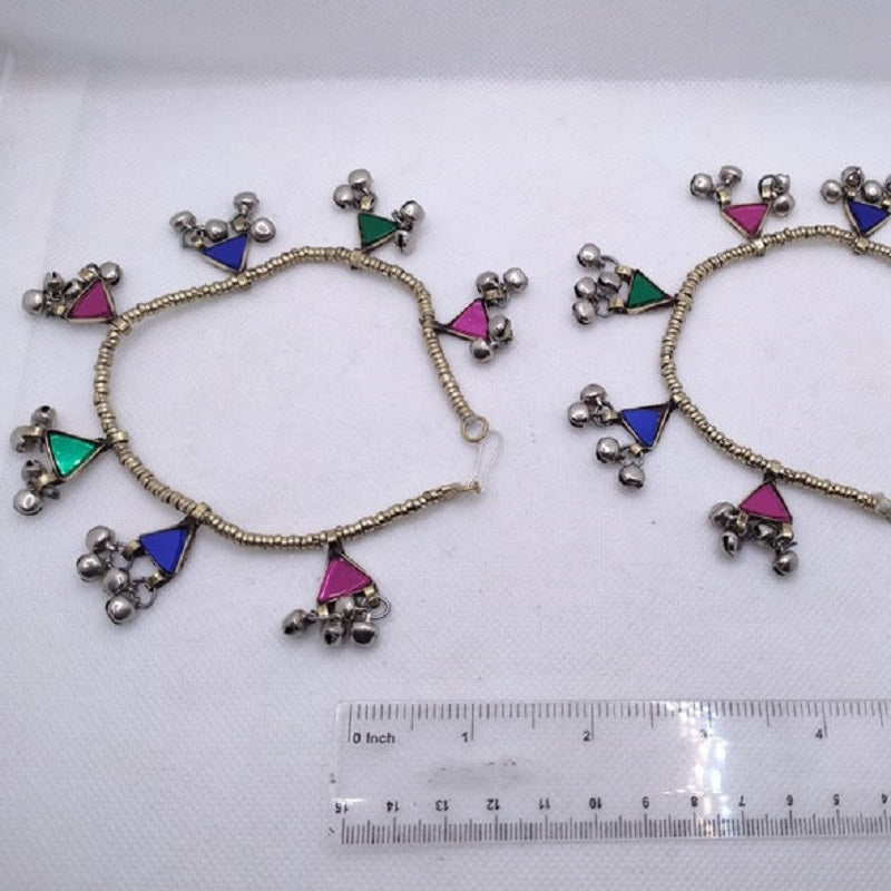 Tribal Anklets With Dangling Glass Stones and Bells