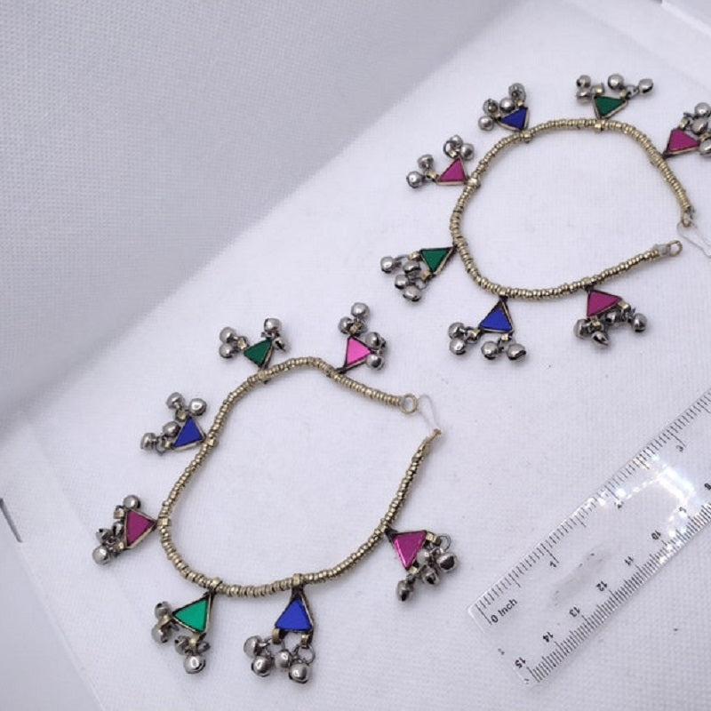 Tribal Anklets With Dangling Glass Stones and Bells