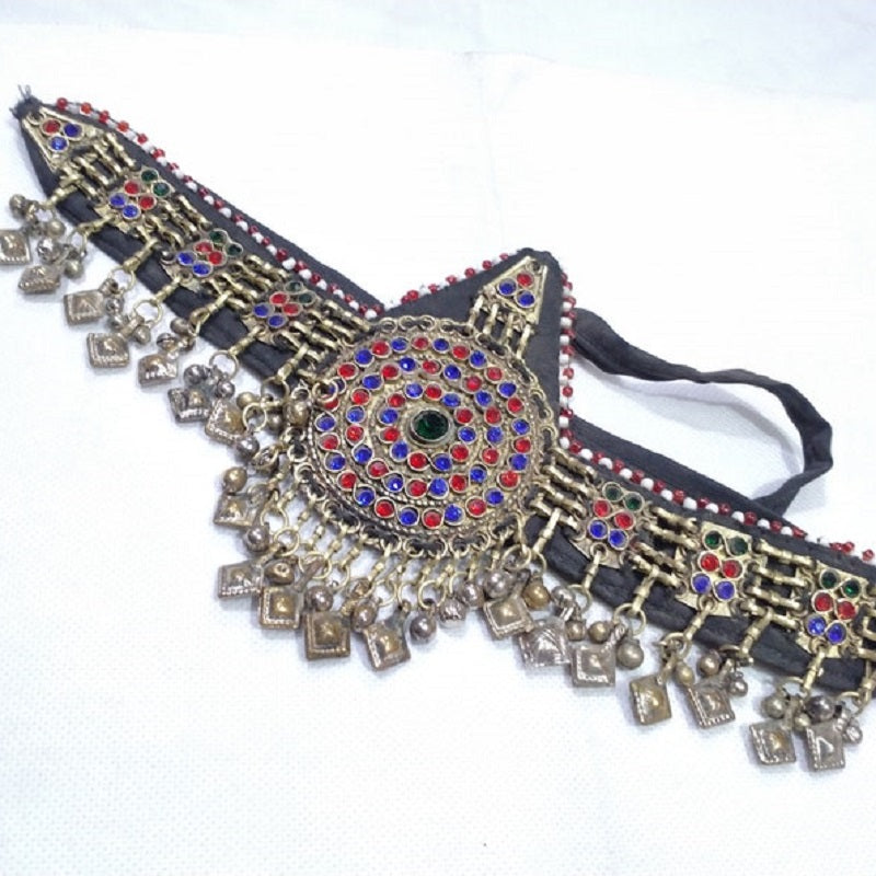 Red and Blue Glass Stones Vintage Matha Patti