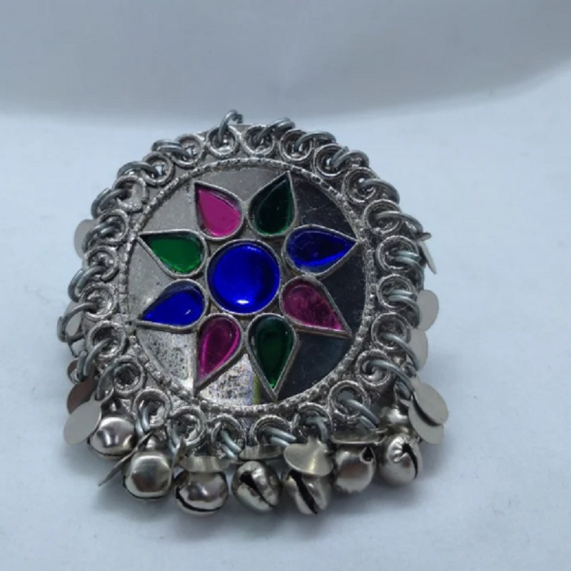 Handmade Massive Ring, Silver Ring With Multicolor Glass Stones
