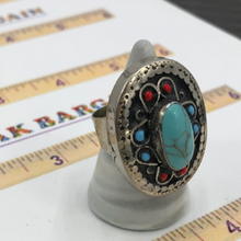 Load image into Gallery viewer, Turquoise Stone Ethnic Ring, Tribal Kuchi Ring

