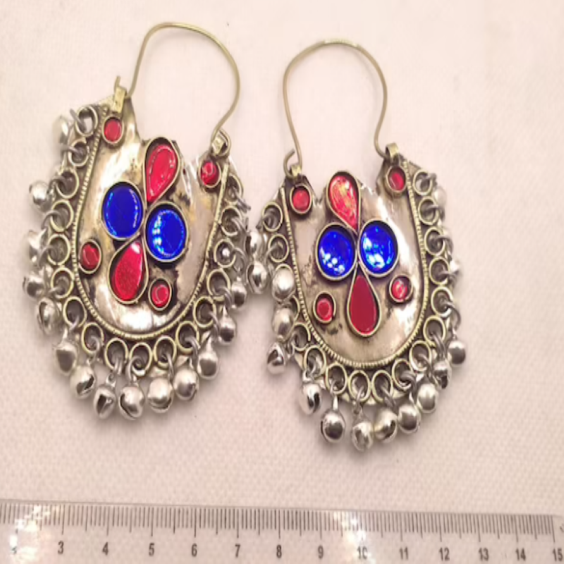 Red and Blue Glass Stones Earring