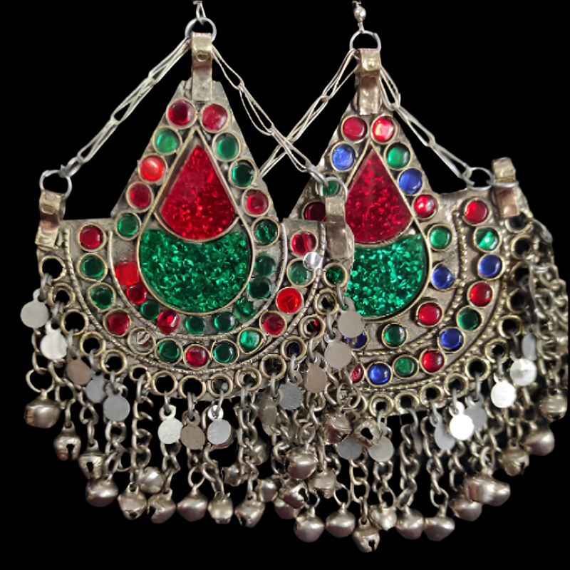  Tribal Handmade Earrings red-green combo