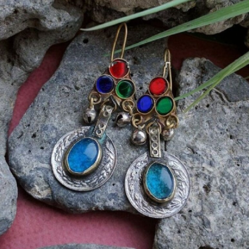 Tribal Coins Earring With Glass Stones
