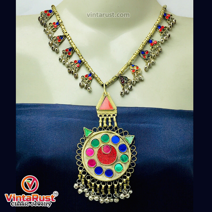 Afghan Beaded Chain Pendant Necklace