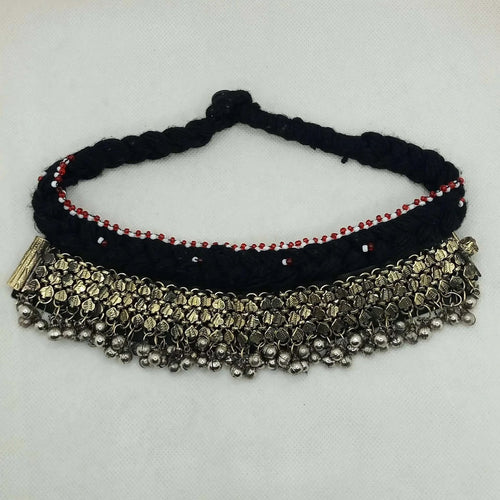 Tribal Vintage Choker Necklace with Silver Metal Bells