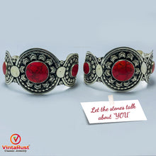 Load image into Gallery viewer, Tribal Coral Stone Cuff Bracelet
