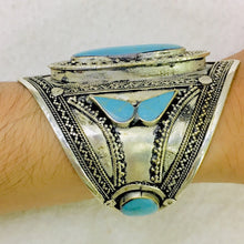 Load image into Gallery viewer, Vintage Boho Turquoise Bracelet - Tribal Handcuff Jewelry
