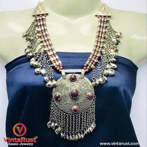 Afghan Kuchi Necklace With Glass Stone,