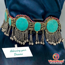 Load image into Gallery viewer, Handmade Kuchi Stones Belt With Silver Bells
