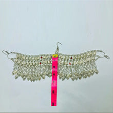 Load image into Gallery viewer, Silver Kuchi Headpiece With Red Glass Stones and Long Tassels
