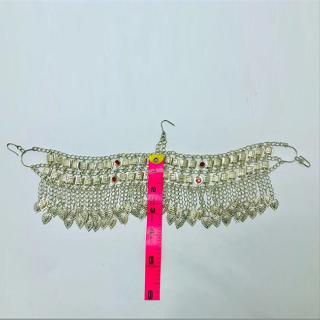 Silver Kuchi Headpiece With Red Glass Stones and Long  display picture 3