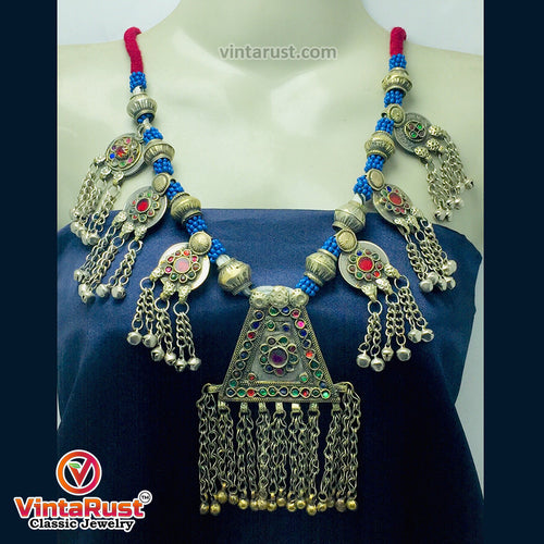 Afghan Vintage Long Dangling Pendant Necklace