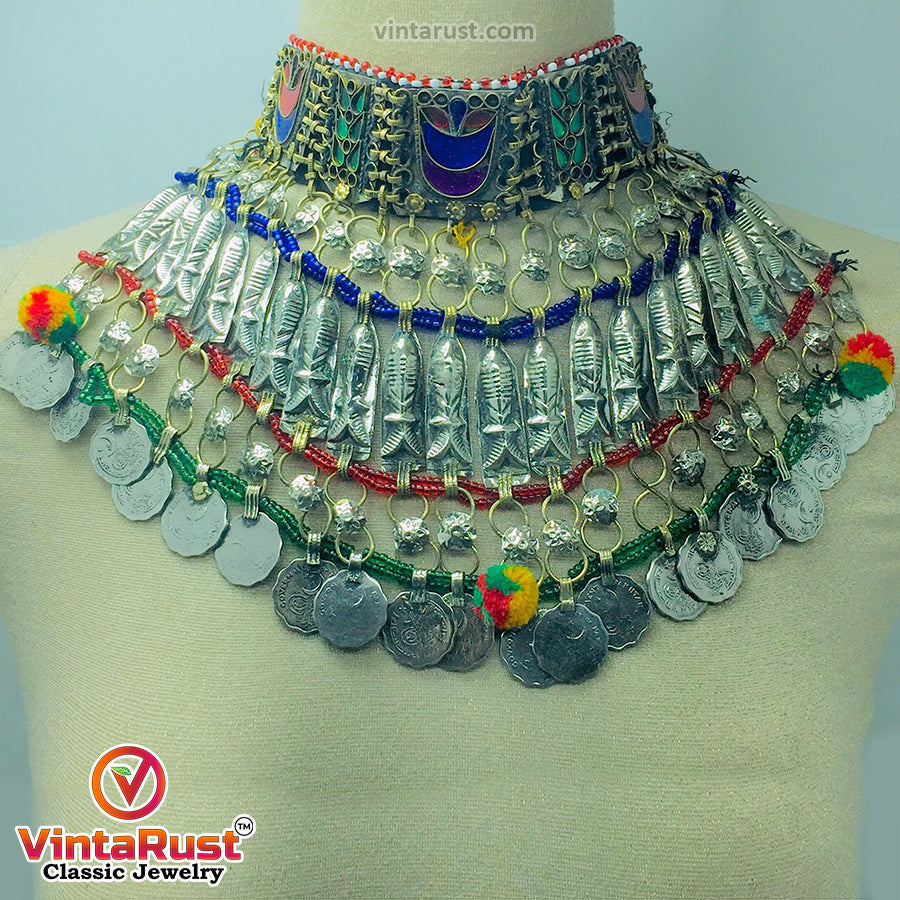 Afghan Vintage Multicolor Choker Necklace