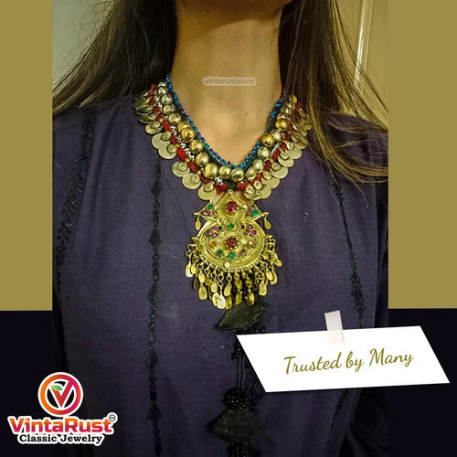 Tribal Kuchi Necklace With Multicolor Glass Stones