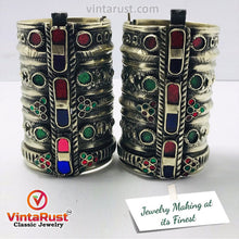 Load image into Gallery viewer, Antique Massive Vintage Cuff Bracelet With Multicolor Glass Stones
