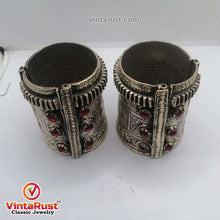 Load image into Gallery viewer, Boho Antique Cuff Bracelet With Red Glass Stones
