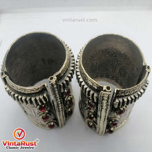 Load image into Gallery viewer, Boho Antique Cuff Bracelet With Red Glass Stones

