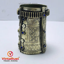 Load image into Gallery viewer, Antique Afghan Cuff Bracelet With Blue Glass Stones
